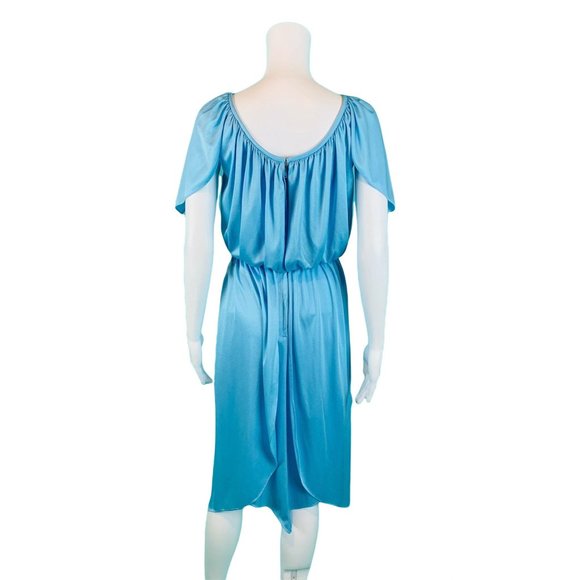 Vintage 1970s Blue Grecian Dress Cape Style Party Disco | W 23-30" - Picture 9 of 9
